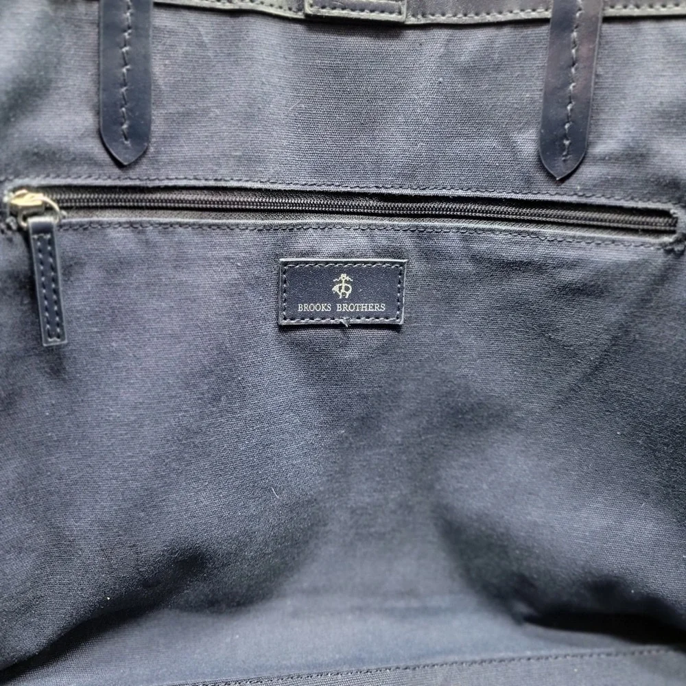 Brooks Brothers Navy Perforated Laser Cut Leather Tote Shoulder Purse Bag